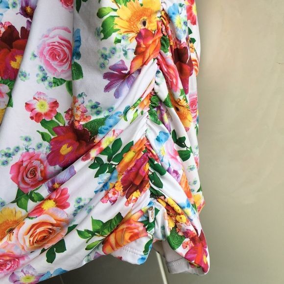 La Vie En Rose Aqua white floral high halter neck tankini top swimsuit size XL​ - Picture 5 of 13